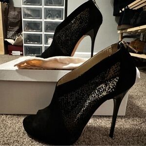 Jimmy Choo - Stiletto bootie - Open toe - Mesh and Suede